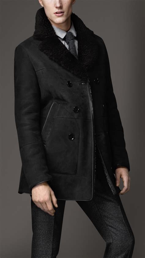 burberry shearling coat double breasted|Burberry men's shearling aviator jacket.